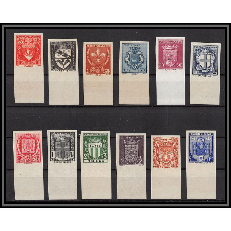 France N°526/537 secours nationnal armoiries 1941 Non dentelé ** MNH Imperf cote maury 600 EUROS