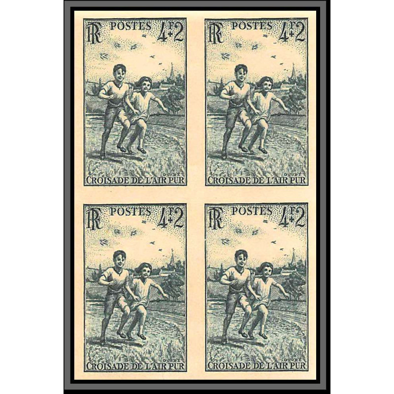 France N°740 Croisade de l'air pur - enfants child Non dentelé imperf ** MNH bloc 4 cote maury 240 euros