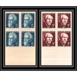 France N°820/821 paul Langevin Jean Perrin physique chimie physic Non dentelé ** MNH Imperf bloc 4 cote maury 220 EUROS