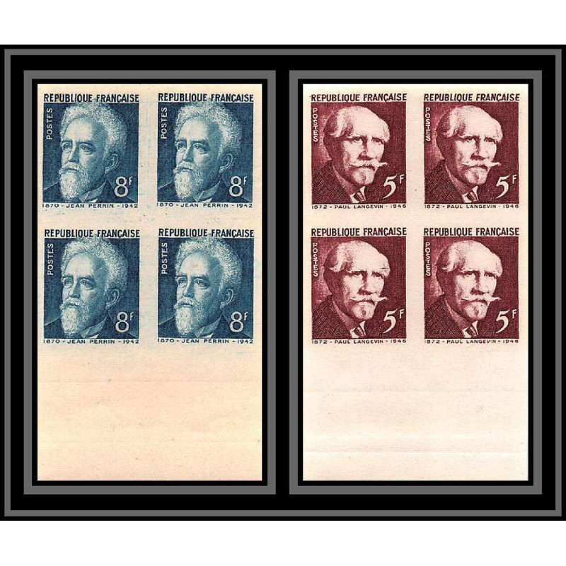 France N°820/821 paul Langevin Jean Perrin physique chimie physic Non dentelé ** MNH Imperf bloc 4 cote maury 220 EUROS