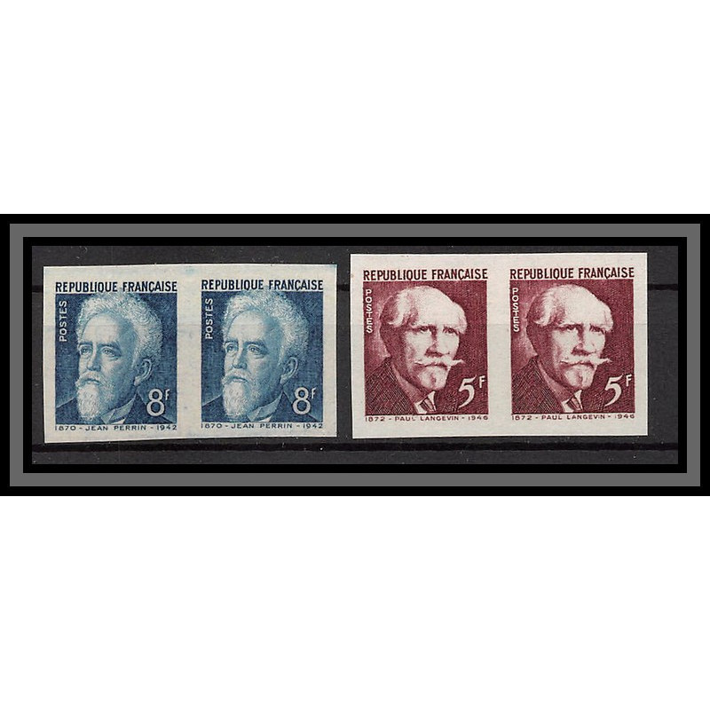 France N°820/821 paul Langevin Jean Perrin physique chimie physic Non dentelé ** MNH Imperf paire cote maury 110 EUROS