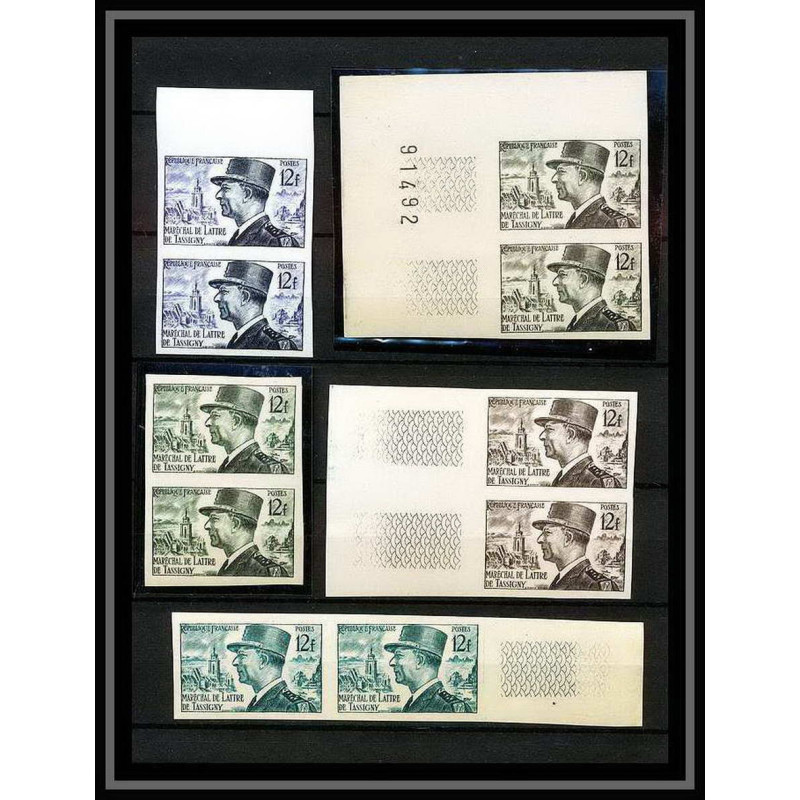 France N°982 Maréchal de Lattre de Tassigny 10 valeurs Essai (trial color proof) + Non dentelé imperf ** MNH