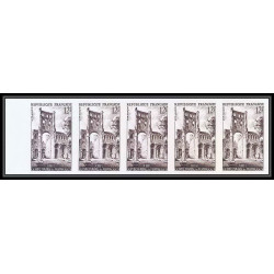 France N°985 abbaye de Jumièges eglise church bande de 5 trial color proof Non dentelé imperf ** MNH