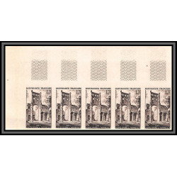 France N°985 abbaye de Jumièges eglise church bande de 5 trial color proof Non dentelé imperf ** MNH