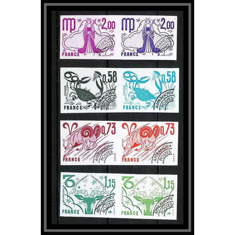 France préoblitere PREO N°150/153 paire signe du zodiaque zodiac sign lot de 8 Essai proof Non dentelé imperf **