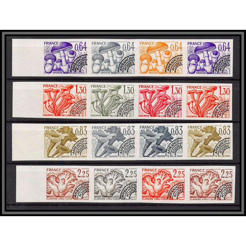 France préoblitere PREO N°158/161 Champignons mushroom funghi Non dentelé ** MNH Imperf essais essai 1979 bandes de 4