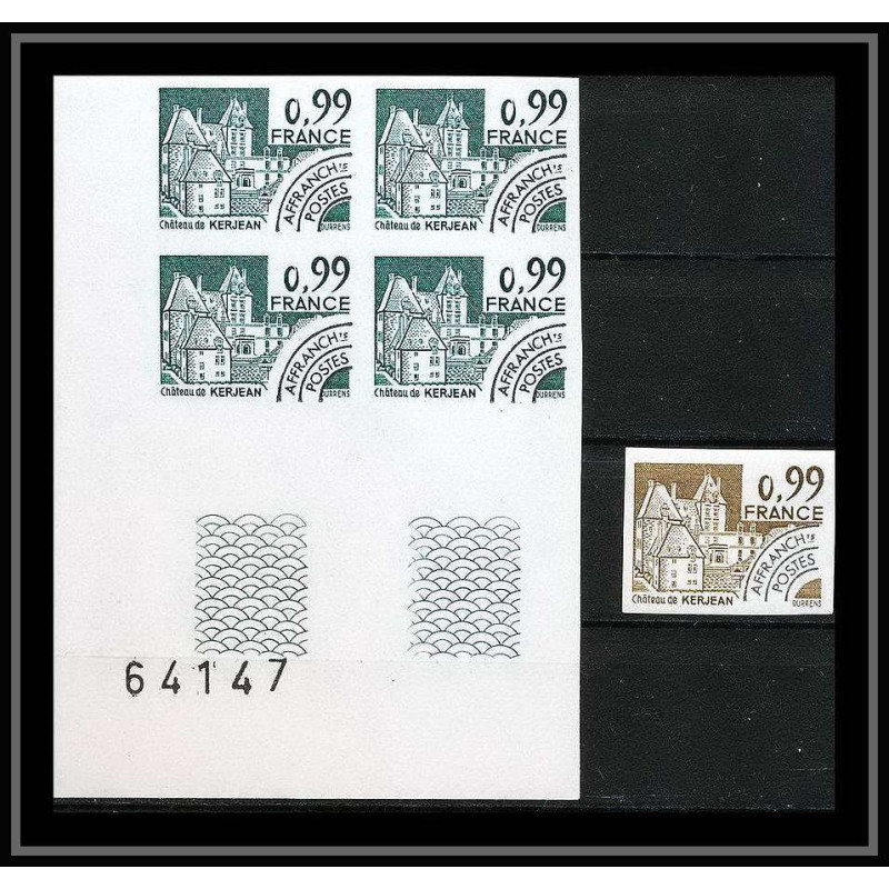France préoblitere PREO N°167 kerjean chateau castle Essai (trial color proof + Bloc 4 Non dentelé imperf ** MNH