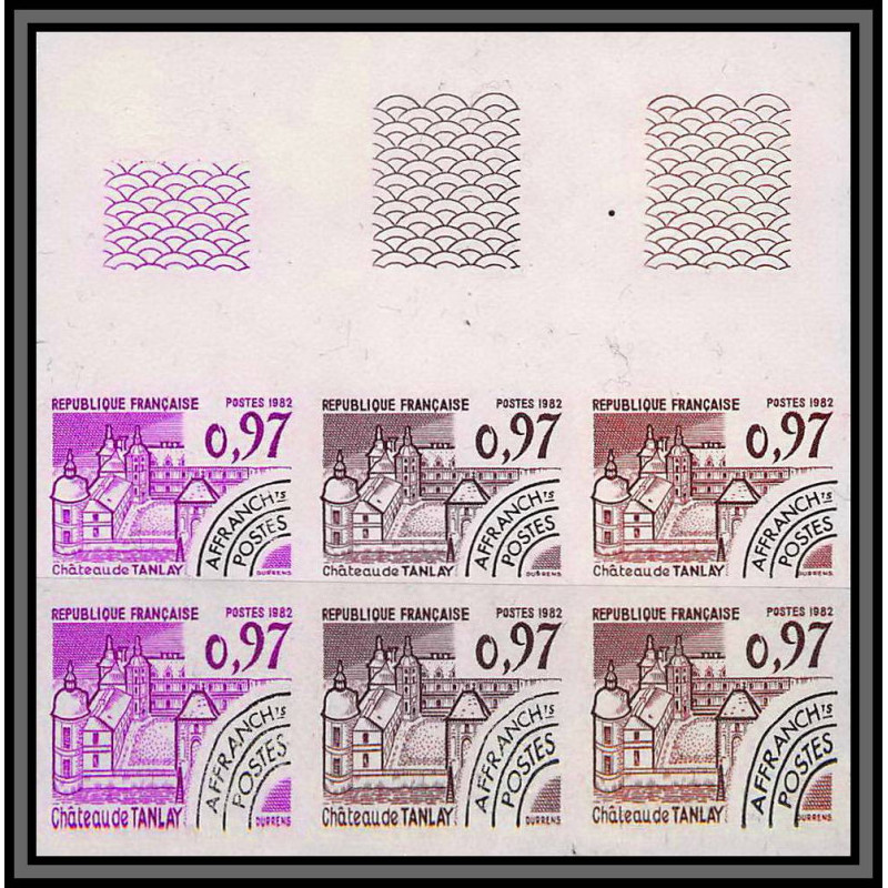 France préoblitere PREO N°174 chateau tanlay yonne castle bloc 6 Essai (trial proof) + Non dentelé imperf **