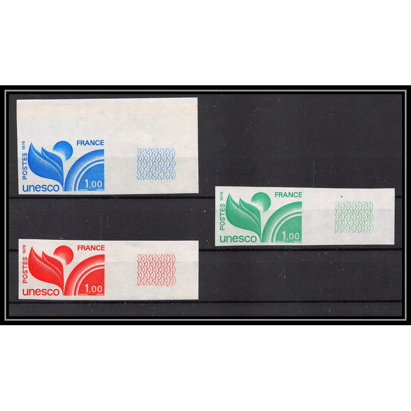 France Service N°51 lot de 3 couleurs dont coin de feuille unesco Essai color proof Non dentelé imperf ** MNH