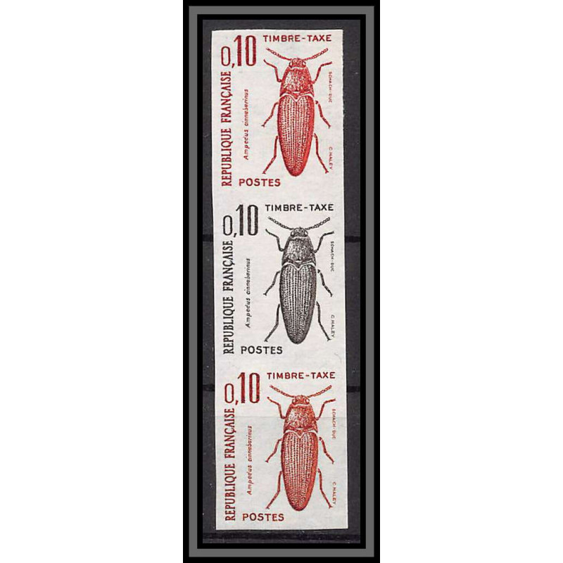 France Taxe N°103 insectes coleopteres beetle insects Essai trial proof Non dentelé ** imperf bande de 3 couleurs 