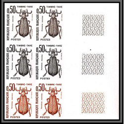 France Taxe N°103/108 insectes coleopteres beetle insects Essai trial proof Non dentelé ** imperf Bloc 6 bord de feuille