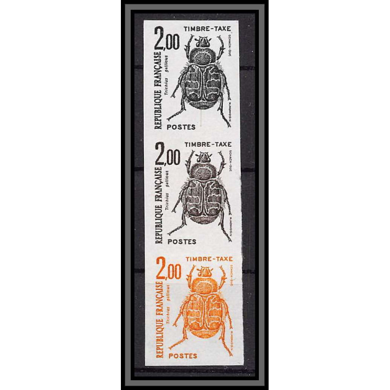 France Taxe N°107 insectes coleopteres beetle insects Essai trial proof Non dentelé ** imperf bande de 3 couleurs
