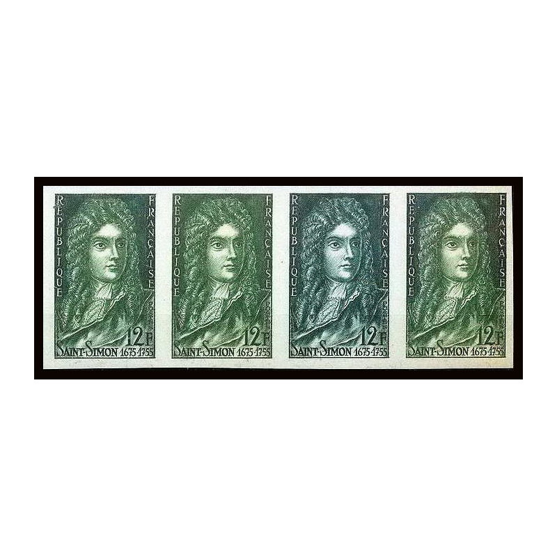 France N°1008 Louis de Rouvroy duc de St-Simon bande de 3 Essai (trial color proof) Non dentelé imperf ** MNH