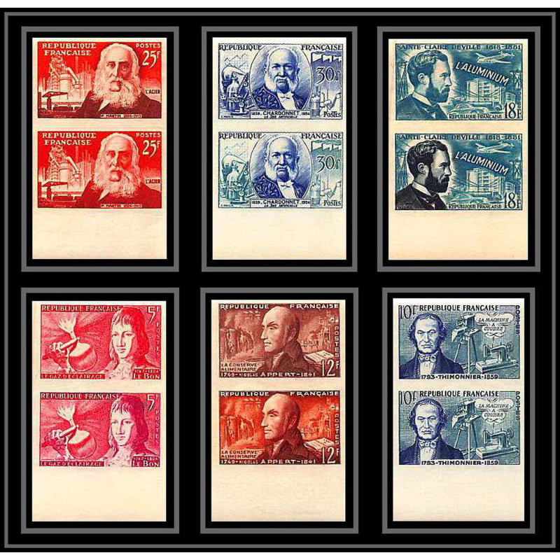 France N°1012/1017 Inventeurs 1955 épreuve de luxe Essai Proof Non Dentelé imperf ** MNH inventors PAIRE