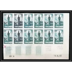 France N°1025 Tour de l'Horloge Jacquemart de Moulins allier bande de 12 Non dentelé ** MNH (Imperf) essai proof