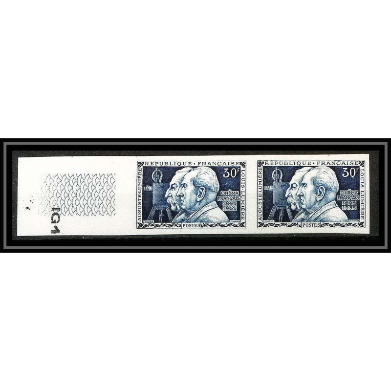 France N°1033 cinéma (movies) frères Lumière paire Essai (trial color proof) Non dentelé imperf ** MNH