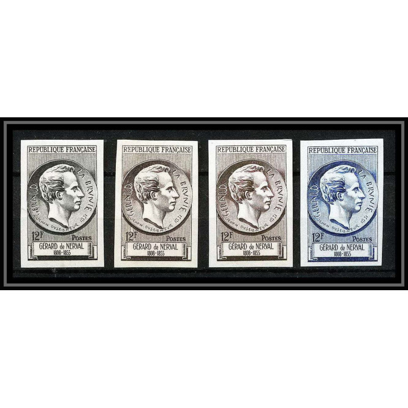 France N°1043 écrivain writter Gérard de nerval Labrunie 4 valeur Essai (trial color proof) Non dentelé (imperf) **