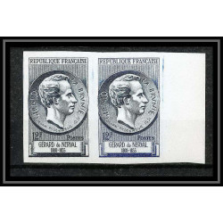France N°1043 écrivain writter Gérard de nerval Labrunie paire Essai (trial color proof) Non dentelé (imperf) **