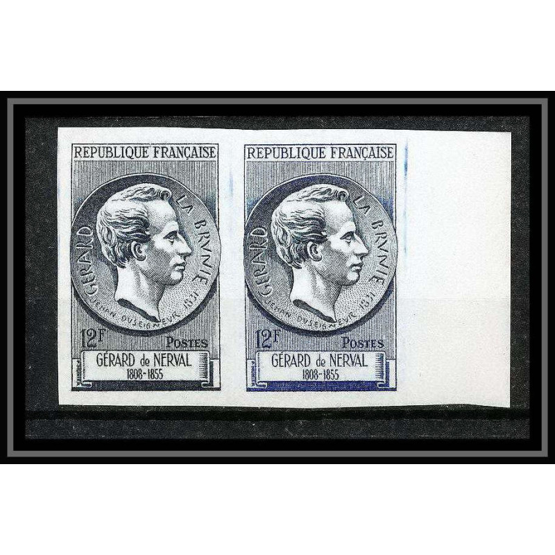 France N°1043 écrivain writter Gérard de nerval Labrunie paire Essai (trial color proof) Non dentelé (imperf) **