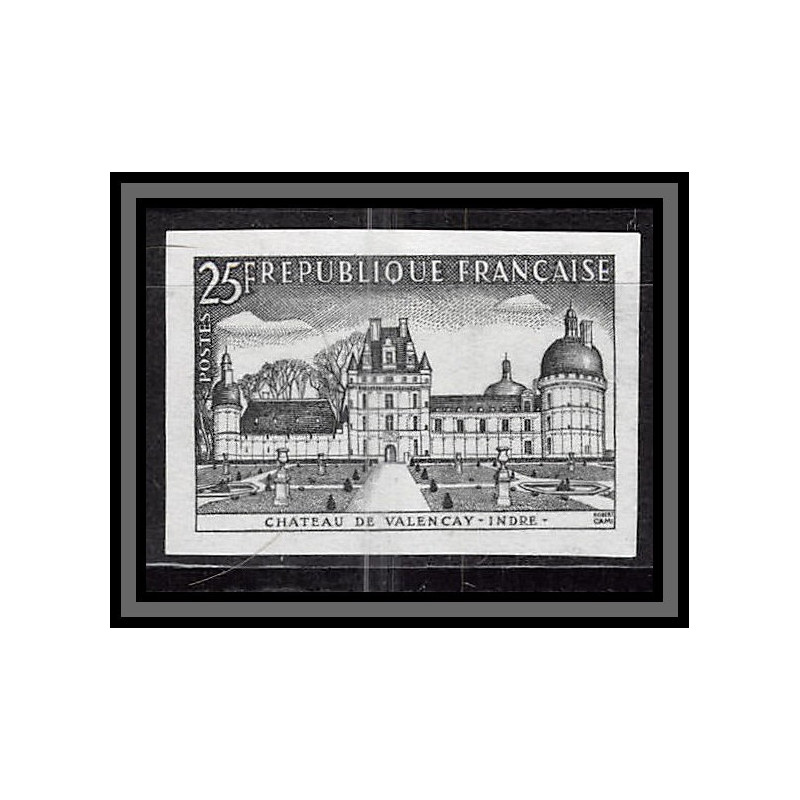 France N°1128 Château (castle) de Valençais indre Essai proof Non dentelé imperf Sans gomme no gum (*) 1957