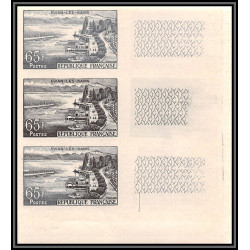 France N°1131 Evian-les-Bains bande de 3 Essai (trial color proof) Non dentelé imperf ** MNH
