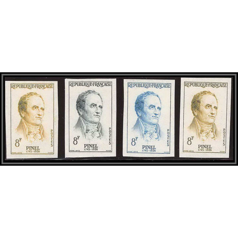 France N°1142 Pinel doctor medecin lot de 4 Essai proof Non dentelé imperf ** mnh