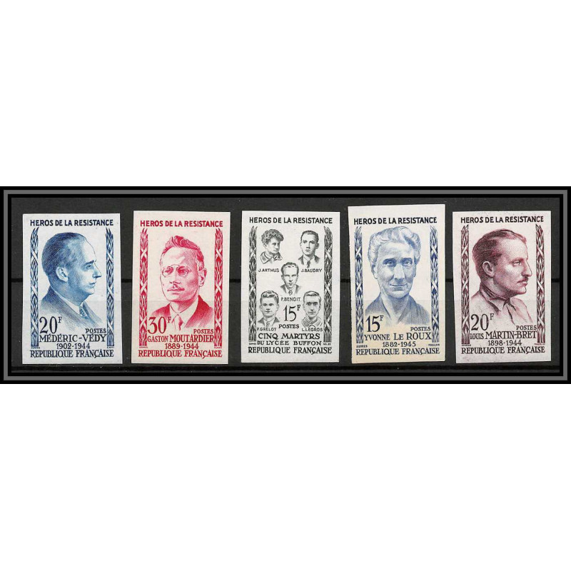 France N°1198/1202 Discount Héros de la Résistance guerre 1939/1945 war essai Non dentelé ** MNH Imperf proof