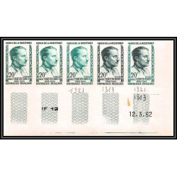 France N°1198/1202 Héros de la Résistance guerre 1939/1945 bande 5 Essai trial proof Non dentelé imperf **