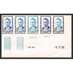 France N°1198/1202 Héros de la Résistance guerre 1939/1945 bande 5 Essai trial proof Non dentelé imperf **