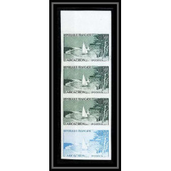 France N°1312 Arcachon Gironde bande de 4 Essai (trial color proof) Non dentelé imperf ** MNH