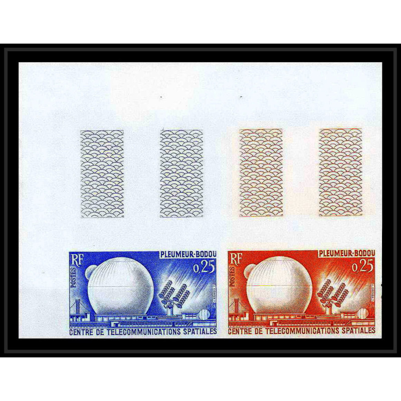 France N°1360 telecommunication Pleumeur-Bodou espace (space) paire Essai (trial color proof) Non dentelé (imperf) **