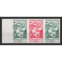 France N°1366 Croix rouge red cross 1962 essai proof Non dentelé ** MNH Imperf Fragonard Tableau Painting bande 3 strip