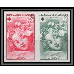 France N°1366 Croix rouge red cross 1962 essai proof Non dentelé ** MNH Imperf Fragonard Tableau Painting paire strip