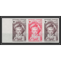 France N°1367 Croix rouge red cross 1962 essai proof Non dentelé ** MNH Imperf Fragonard Tableau Painting bande 3 strip