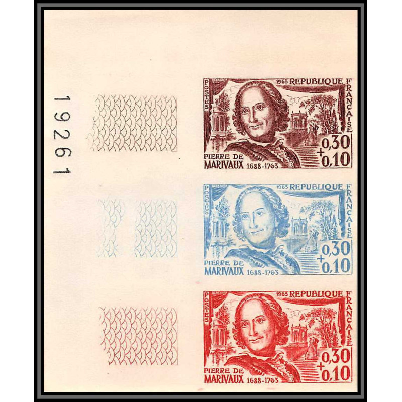 France N°1372 Marivaux Ecrivain writer bande 3 strip Essai proof Non dentelé imperf ** mnh
