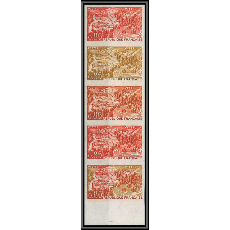 France N°1393 Vittel bande de 5 Essai (trial color proof) Non dentelé imperf ** MNH