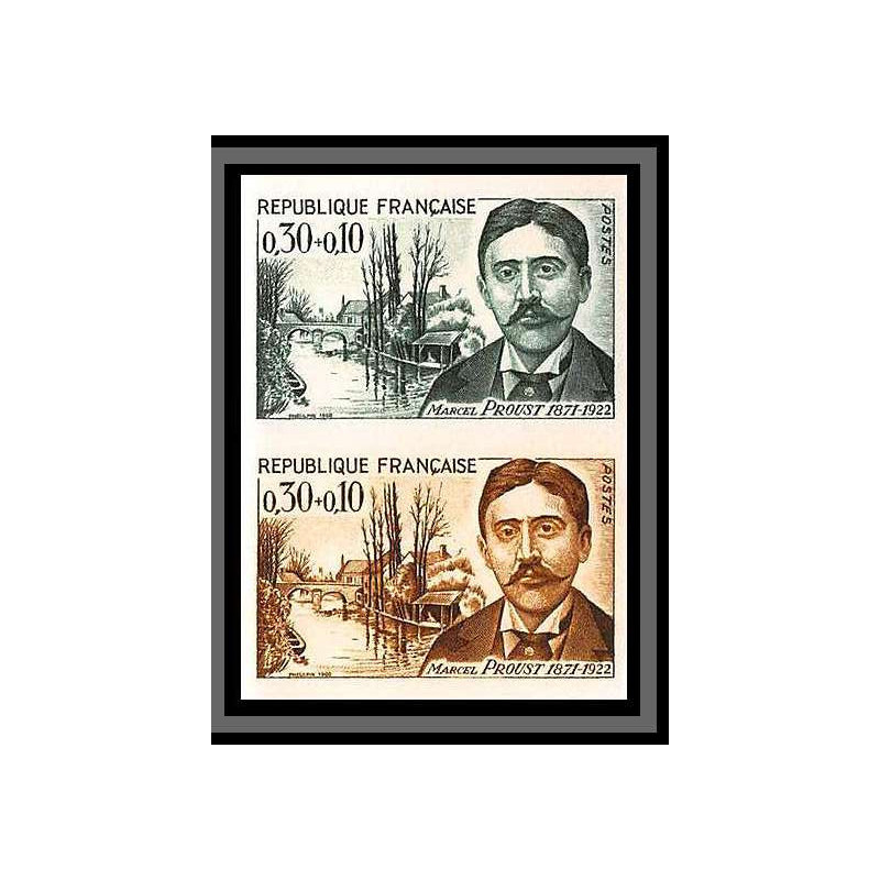 France N°1472 Marcel Proust ecrivain writer 1966 (trial color proof) Non dentelé imperf ** MNH bande 3 Essai essais