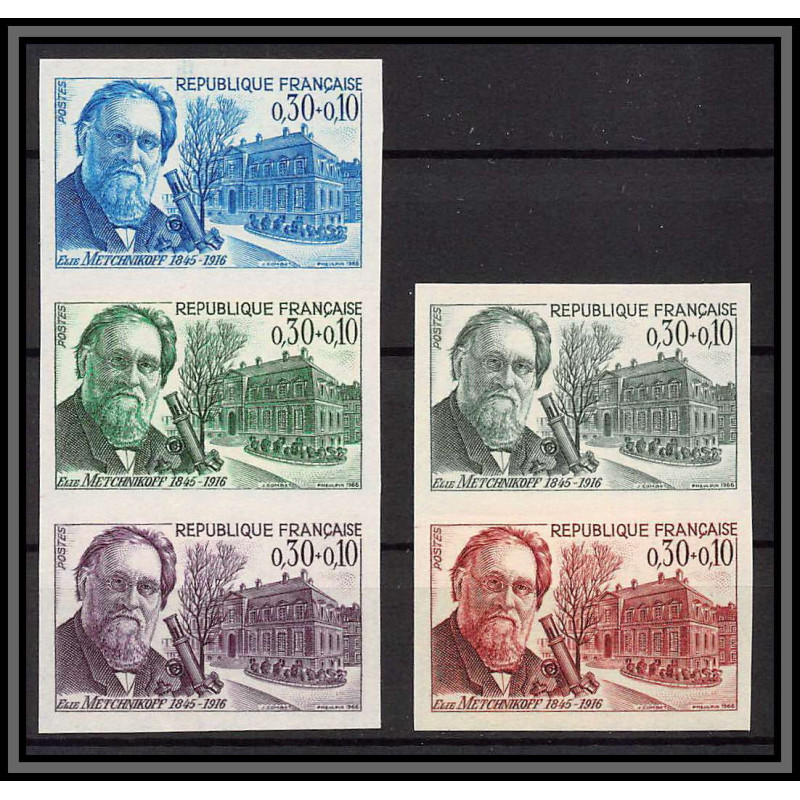 France N°1474 Elie Metchnikoff, biologiste medecin biology proof Non dentelé imperf ** MNH lot 5 couleurs essais essai