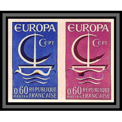 France N°1491 europa 1966 (trial color proof) Non dentelé imperf ** MNH paire Essai essais