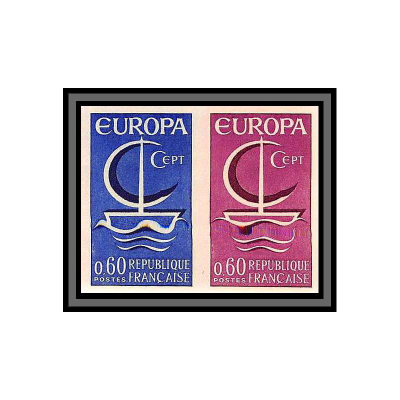 France N°1491 europa 1966 (trial color proof) Non dentelé imperf ** MNH paire Essai essais