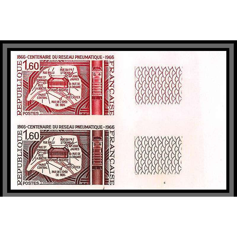 France N°1498 poste pneumatique à Paris 1966 (trial color proof) Non dentelé imperf ** MNH paire Essai essais