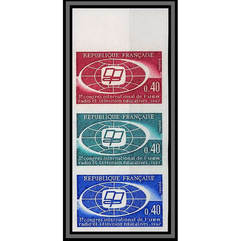 France N°1515 Union Européenne de Radiodiffusion telecom Essai (trial color proof) Non dentelé imperf ** MNH bande 3