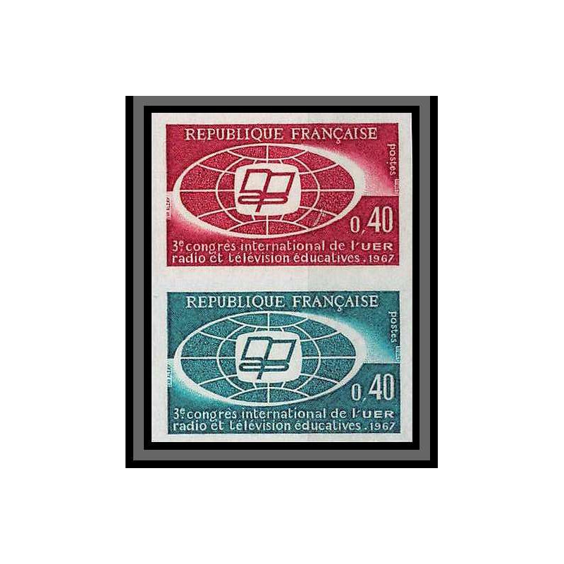 France N°1515 Union Européenne de Radiodiffusion telecom Essai (trial color proof) Non dentelé imperf ** MNH paire