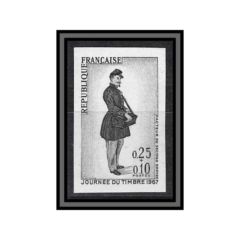 France N°1516 Journée du timbre 1967 Facteur du Second Empire Essai proof Non dentelé imperf Sans gomme no gum (*)