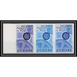 France N°1521 europa 1967 essais/essai (trial color proof) Non dentelé imperf ** MNH bande 3