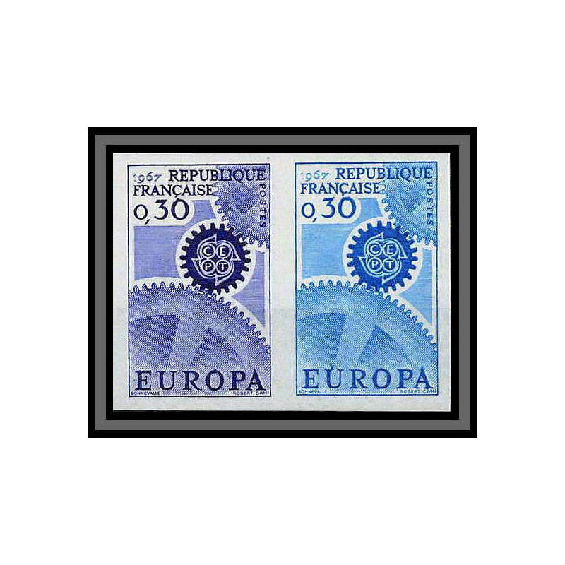 France N°1521 europa 1967 essais/essai (trial color proof) Non dentelé imperf ** MNH paire