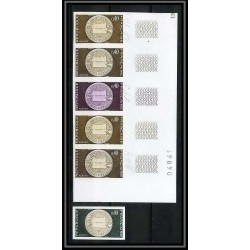 France N°1542 Comptes courants chèques postaux banque bank bande de 5 Essai (trial color proof + Non dentelé imperf **