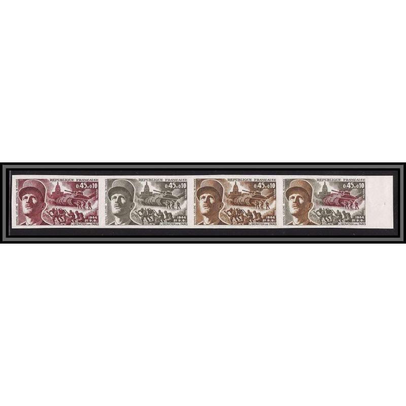 France N°1607 Libération Maréchal Leclerc guerre 1939/45 1969 Essai color proof Non dentelé (imperf) bande de 4