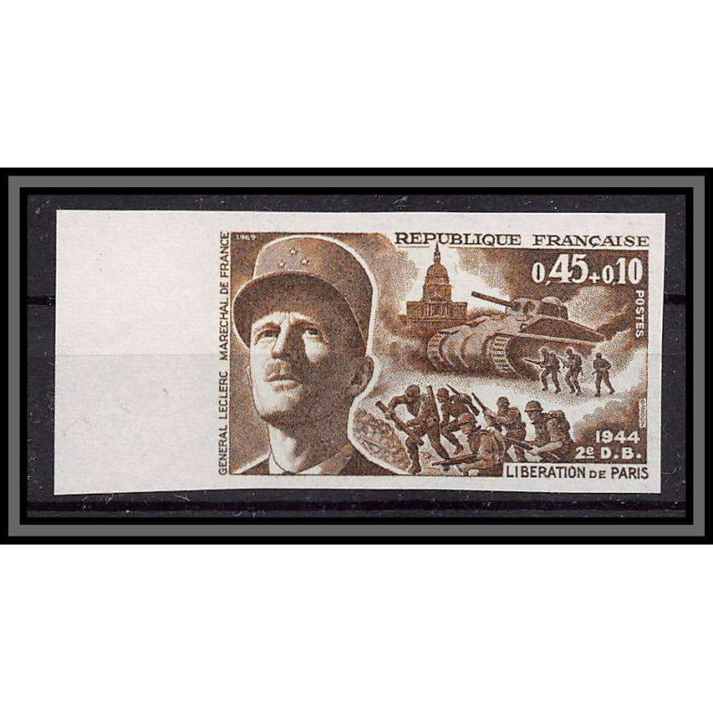 France N°1607 Libération Maréchal Leclerc guerre 1939/45 1969 Essai color proof Non dentelé (imperf) code couleur br4 sa