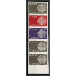 France N°1637 Europa 1970 bande de 5 Essai (trial color proof) Non dentelé imperf ** MNH strip 5 cote 312.5